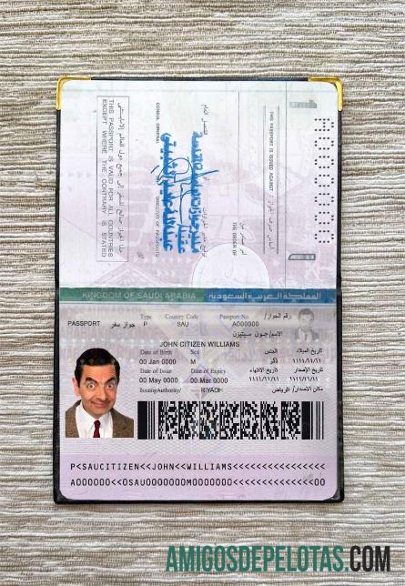 Foto do passaporte da Arábia Saudita amostra